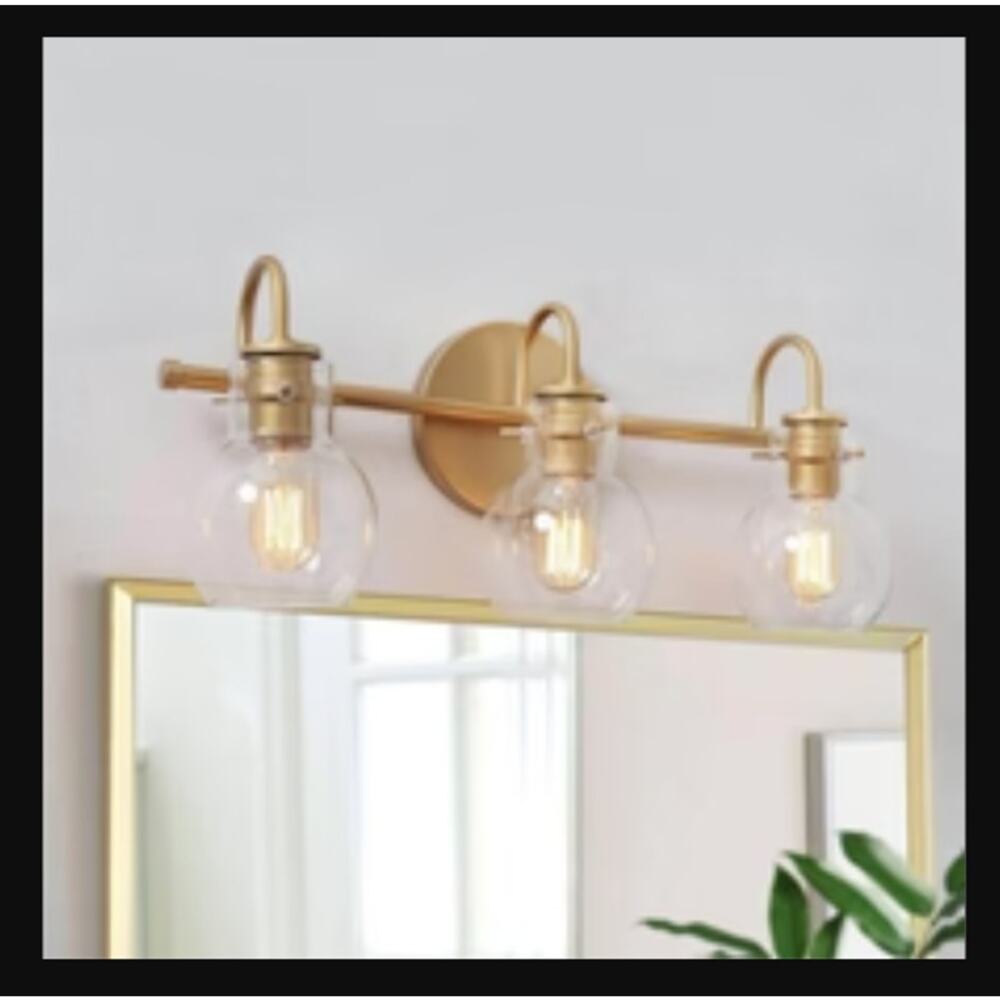 LNC Borislav 3-Light Gold Vanity Light NEW Modern Circular design blue glass